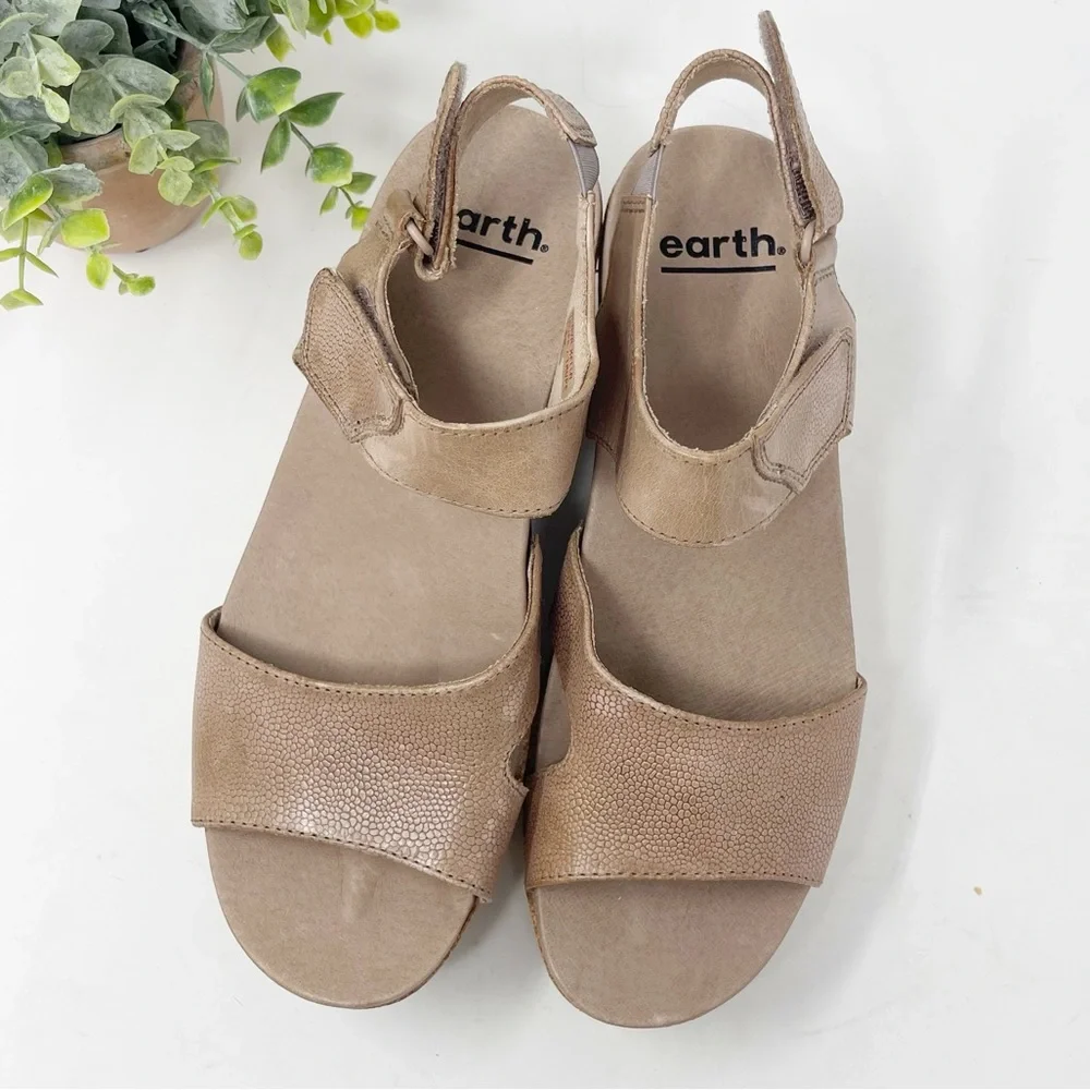 Earth Khaya Kella Leather Platform Sandals Sapphire Taupe
